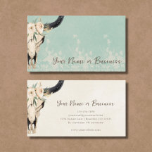Boho Blommigt Cow Skull Turquise och Cream