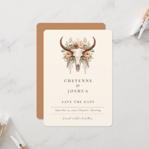 Boho Blommigt Cow Skull Western QRcode Spara datum Inbjudningar