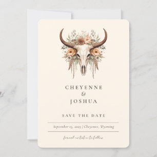 Boho Blommigt Cow Skull Western QRcode Spara datum Inbjudningar