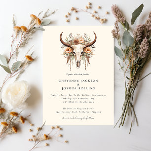 Boho Blommigt Cow Skull Westernare Bröllop Inbjudningar