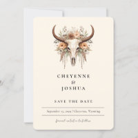 Boho Blommigt Cow Skull Westernt Foto Spara datum