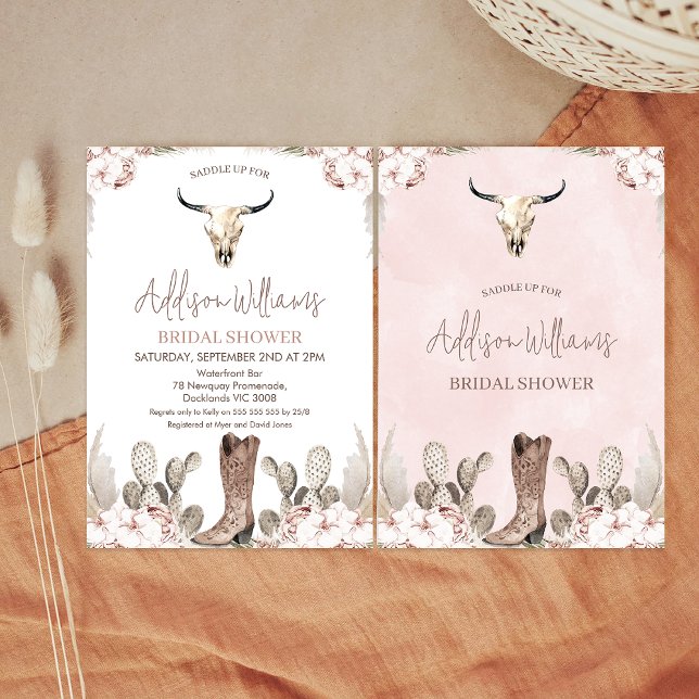 Boho Blommigt Cowgirl Boot Möhippa Inbjudningar (Western Cowgirl Bridal Shower Invitation, Boho Floral Wild West Bridal Shower Invitation, Boot Skull)