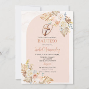 Boho Blommigt crucifix Bautizo Spanska Inbjudningar