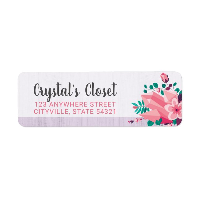 Boho Blommigt Crystals Boutique Rosa Returadress Returadress Etikett (Framsidan)