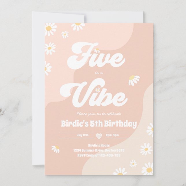 Boho Blommigt Daisy 5:e födelsedagen fem är en vib Inbjudningar (Framsida)
