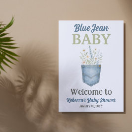 Boho Blommigt Denim Blue Jean Baby Shower Välkomme Poster