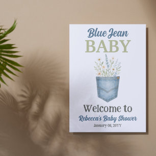 Boho Blommigt Denim Blue Jean Baby Shower Välkomme Poster