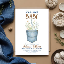Boho Blommigt Denim Boy Blue Jean Baby Shower Inbjudningar