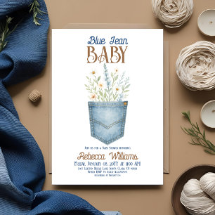 Boho Blommigt Denim Boy Blue Jean Baby Shower Inbjudningar