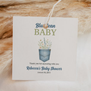 Boho Blommigt Denim Pocket Blue Jean Baby Shower Gåvor Etiketter