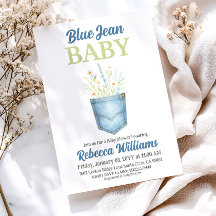 Boho Blommigt Denim Pocket Blue Jean Baby Shower