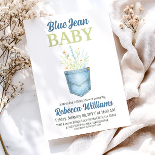 Boho Blommigt Denim Pocket Blue Jean Baby Shower Inbjudningar