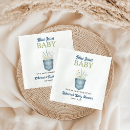 Boho Blommigt Denim Pocket Blue Jean Baby Shower Pappersservett