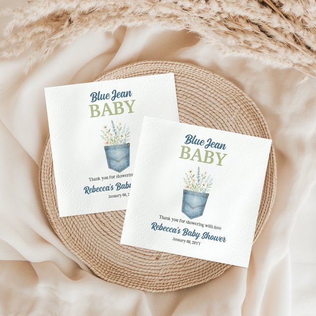 Boho Blommigt Denim Pocket Blue Jean Baby Shower Pappersservett (Skapare uppladdad)