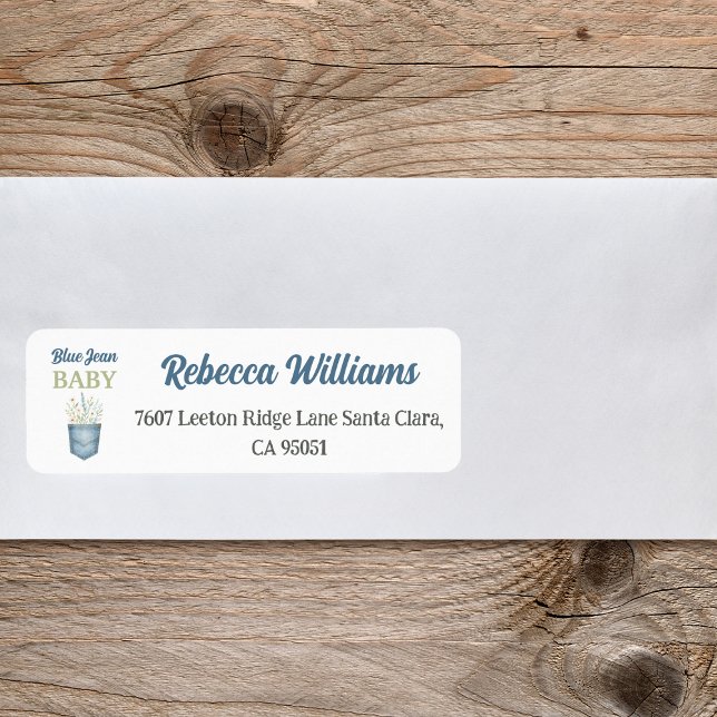 Boho Blommigt Denim Pocket Blue Jean Baby Shower Returadress Etikett (Skapare uppladdad)