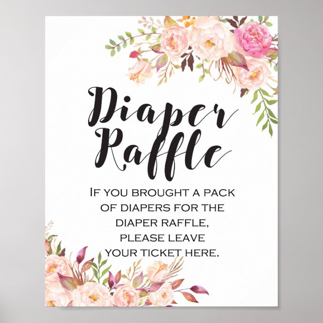 Boho blommigt Diaper Raffle Baby Shower Sign Poster (Framsidan)