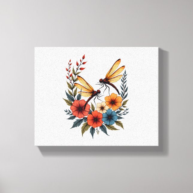 Boho Blommigt Dragonfly Canvastryck (Framsida)