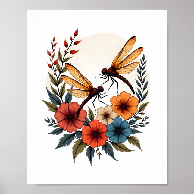 Boho Blommigt Dragonfly Poster (Framsidan)