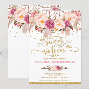 Boho Blommigt Dream Catcher Sweet 16:e födelsedage Inbjudningar