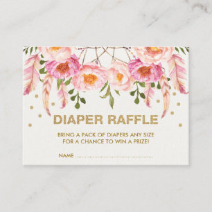 Boho Blommigt Dreamcatcher Rosa Guld Diaper Raffle Tilläggskort