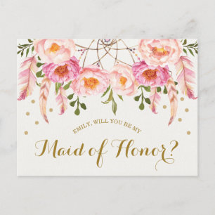 Boho Blommigt Dreamcatcher ska vara mitt Maid of h Vykort