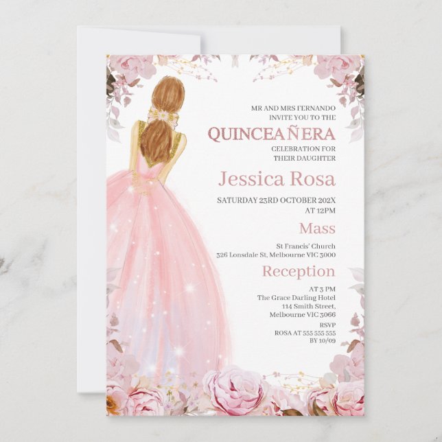  Boho Blommigt Dress Quinceañera-inbjudan Inbjudningar (Framsida)