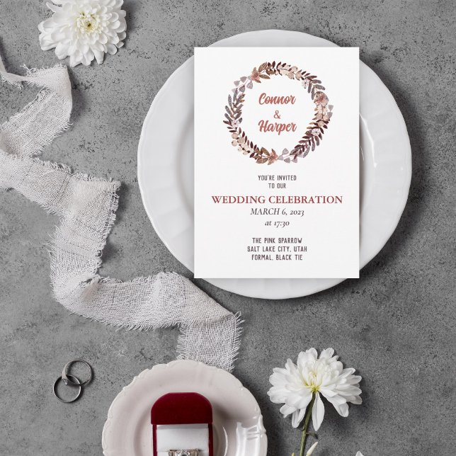 Boho Blommigt Dried wandebröllop Bopresentation Inbjudningar (Skapare uppladdad)