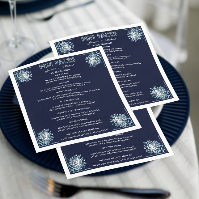 Boho Blommigt Dusty Light Blue Roligt Facts Navy W Pappersservett (Skapare uppladdad)