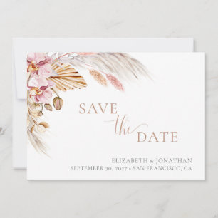 Boho Blommigt Dusty Rosa Elegant Spara datumkort Inbjudningar
