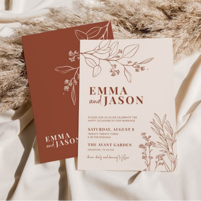 Boho Blommigt Earthy Beige bröllopsinbjudan Inbjudningar (Skapare uppladdad)