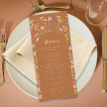 Boho Blommigt Elegant Arch Terracotta Fall Wedding Meny<br><div class="desc">Lägg till lite höstmagi till din bröllopsmottagning med den här Boho Fall Wildblomma terracottaWedMenu Ta med dig riken, romantisk skönhet från hösten till bord i bröllop med Boho Fall Wildblomme Bröllop Menu, en perfekt blandning av rustik charm och elegant. Den här handgjorda menyn är inspirerad av struktur och ett sjudande...</div>