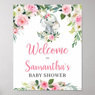 Boho Blommigt Elephant Baby Shower Välkomstskylt Poster