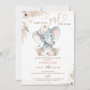 Boho Blommigt Elephant Flicka Baby Shower Inbjudningar