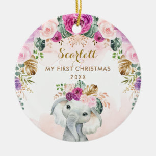 Boho Blommigt Elephant Girl Baby 1:a jul Julgransprydnad Keramik