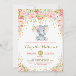 Boho Blommigt Elephant Rosa Baby Shower Inbjudningar