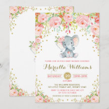 Boho Blommigt Elephant Rosa Baby Shower