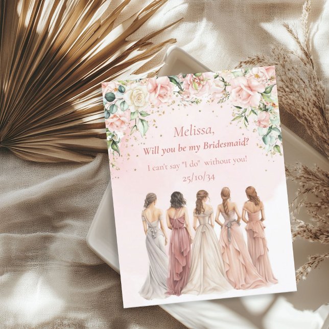 Boho  Blommigt Eucalyptus guld Bridesmaid Inbjudningar (Boho Blush Floral Eucalyptus gold Bridesmaid Invitation)