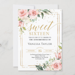 Boho  blommigt eucalyptus guld glitter 16:e inbjudningar