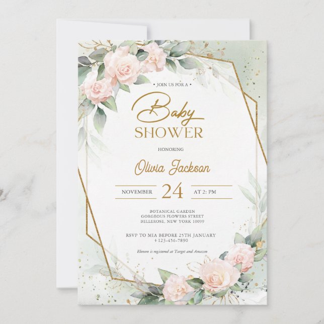 Boho  Blommigt Eucalyptus Ram Baby Shower Inbjudningar (Framsida)
