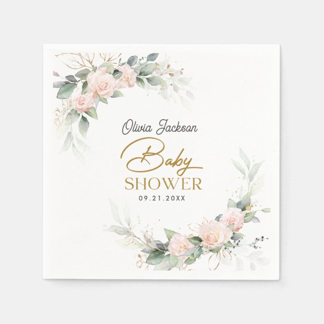 Boho  Blommigt Eucalyptus Ram Baby Shower Pappersservett (Framsidan)