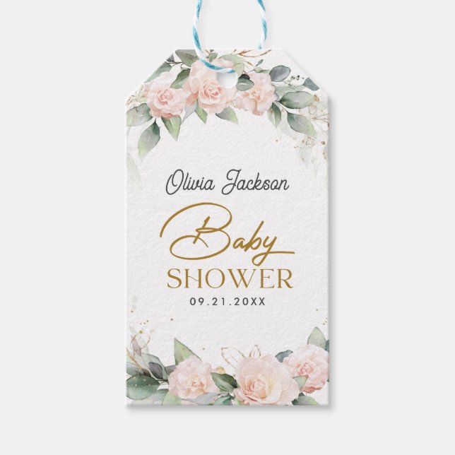 Boho  Blommigt Eucalyptus Ram Baby Shower Presentetikett (Framsidan)