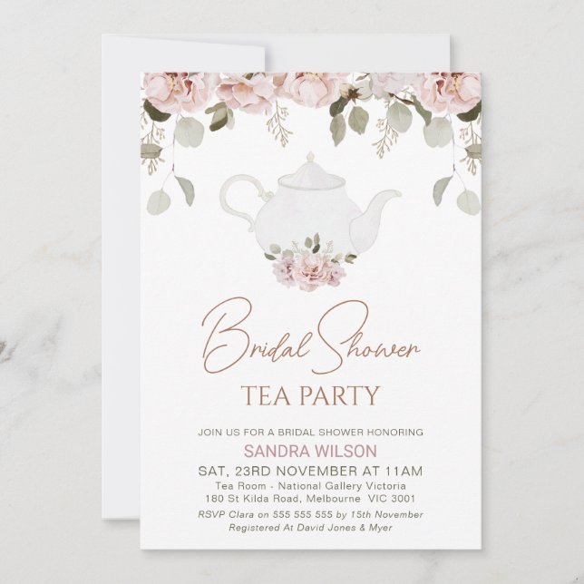 Boho Blommigt Eucalyptus Tea Party Möhippa Inbjudningar (Framsida)