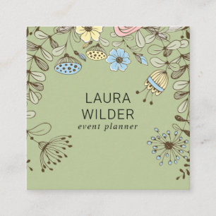 Boho Blommigt Event Planner Fyrkantigt Visitkort