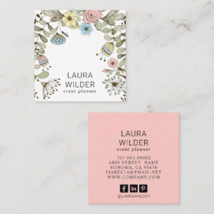 Boho Blommigt Event Planner Rosa Square Business Fyrkantigt Visitkort