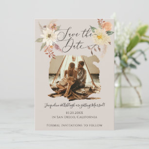 BOHO Blommigt Fall Foliage Taupe Grått Earthy Phot Spara Datumet