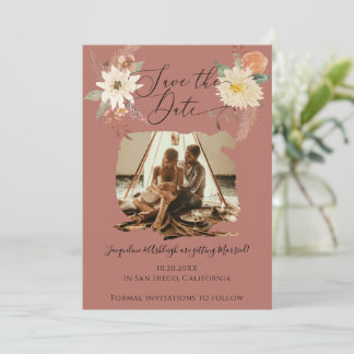 BOHO Blommigt Fall Foliage Watercolor Earthy Photo Spara Datumet