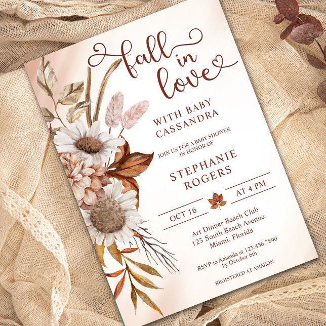 Boho Blommigt Fall in Kärlek Baby Shower Inbjudningar (Skapare uppladdad)