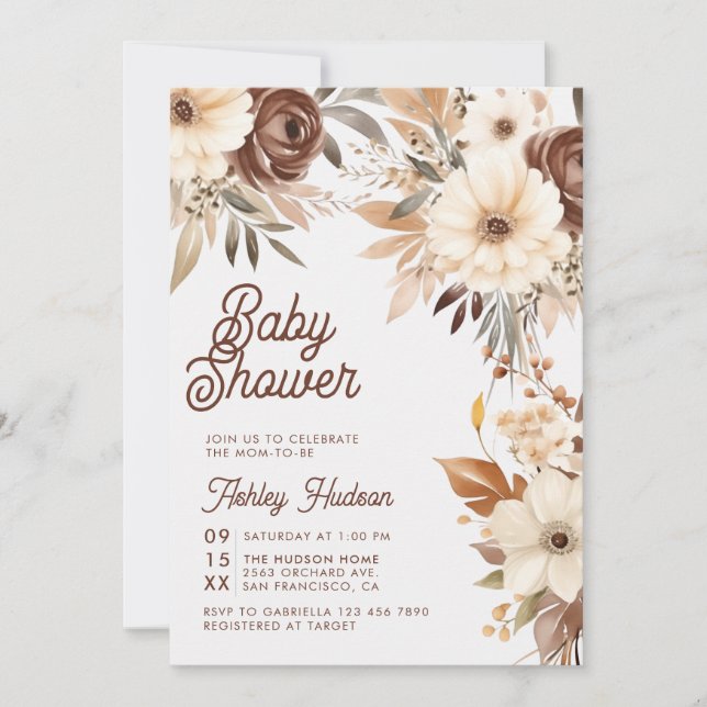 Boho Blommigt Fall in Kärlek Baby Shower Inbjudningar (Framsida)