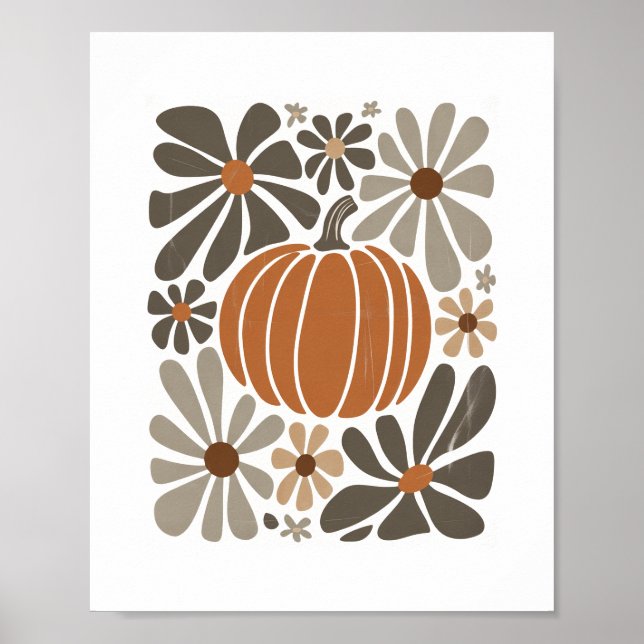 Boho Blommigt Fall Pumpkin Season Poster (Framsidan)