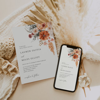 Boho Blommigt Fall Wedding Inbjudan